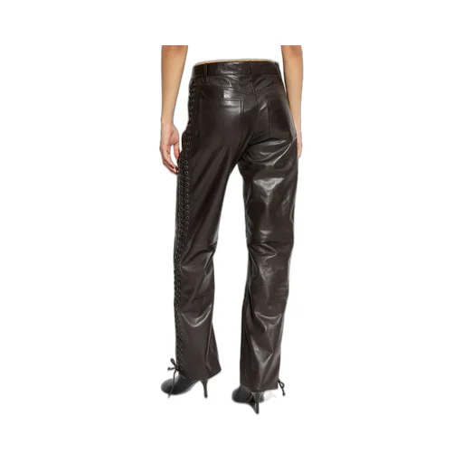 Rotate Straight-Leg Laced-Detail Leather Pants
