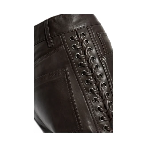 Rotate Straight-Leg Laced-Detail Leather Pants