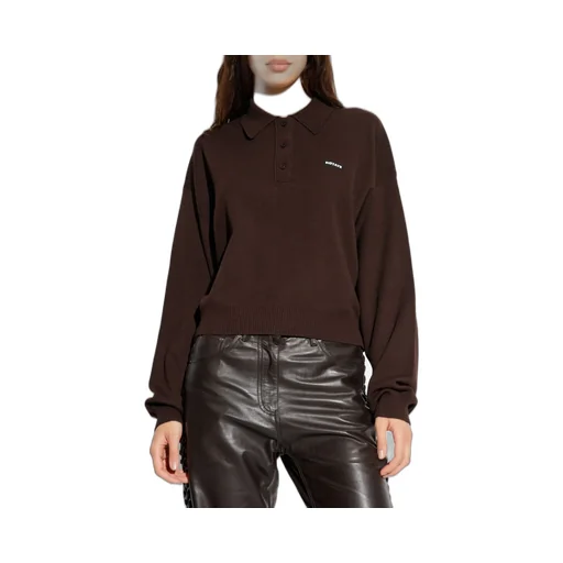 Rotate Long Sleeved Cropped Knit Polo Shirt
