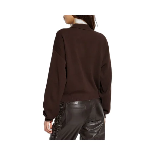Rotate Long Sleeved Cropped Knit Polo Shirt