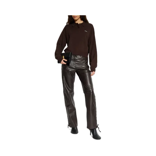 Rotate Long Sleeved Cropped Knit Polo Shirt