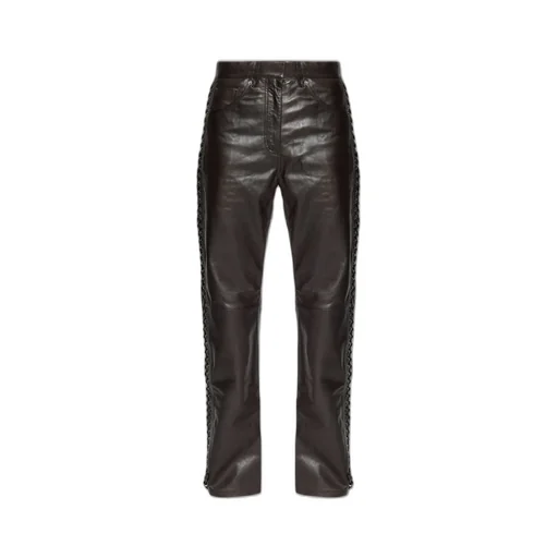 Rotate Straight-Leg Laced-Detail Leather Pants