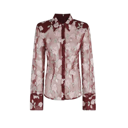 Rotate Floral Motif Sheer Long-Sleeved Shirt