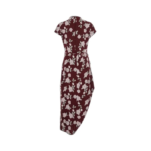 Rotate Floral Printed Mesh Asymmetric Dress