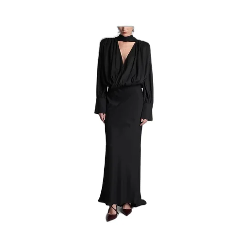 Rotate Chiffon Long-Sleeve V-Neck Maxi Dress