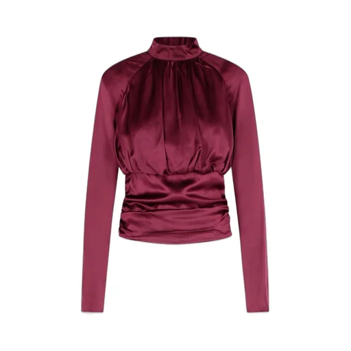 Rotate Long-Sleeved Ruched Satin Top