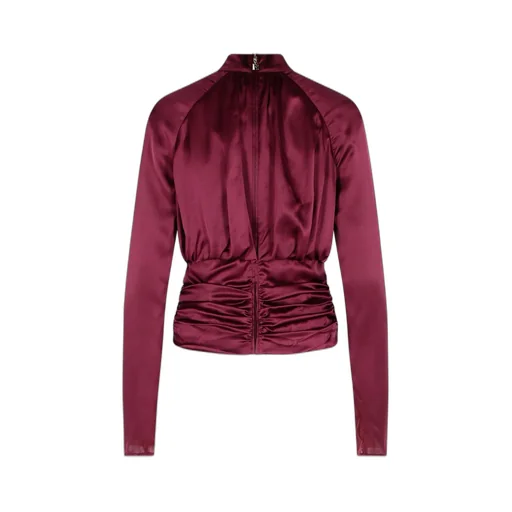 Rotate Long-Sleeved Ruched Satin Top