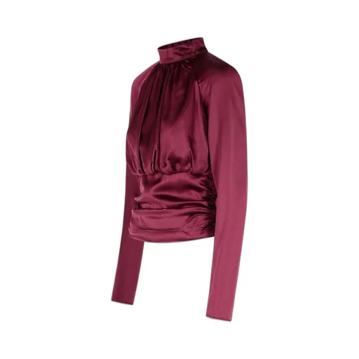 Rotate Long-Sleeved Ruched Satin Top