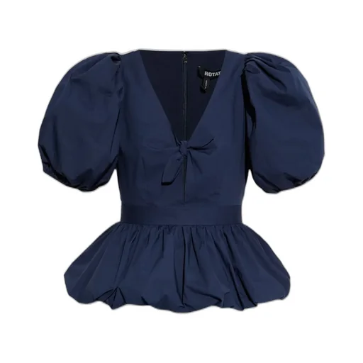 Rotate Puff Sleeved V-Neck Peplum Top