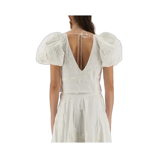 Rotate Floral Embellished Puff-Sleeves Top
