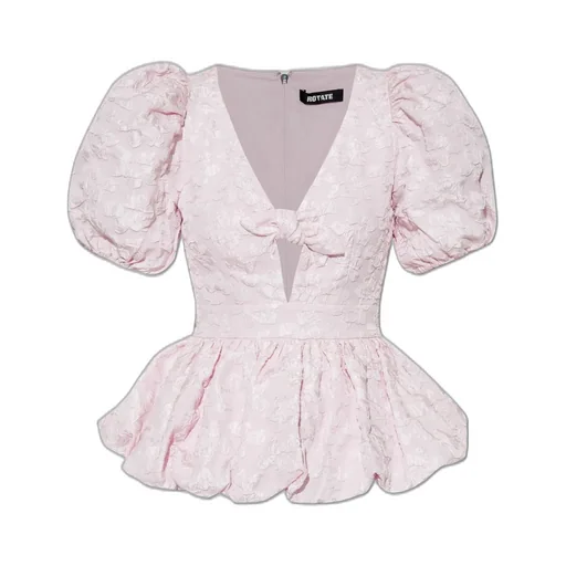 Rotate Puff Sleeved V-Neck Peplum Top