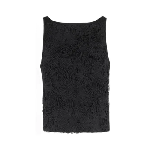 Rotate Flower Mesh Boat-Neck Top