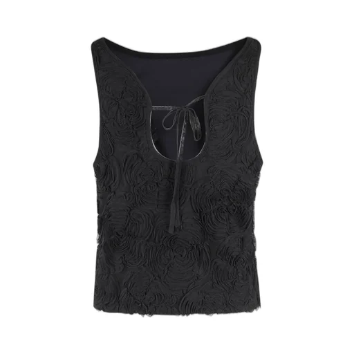 Rotate Flower Mesh Boat-Neck Top