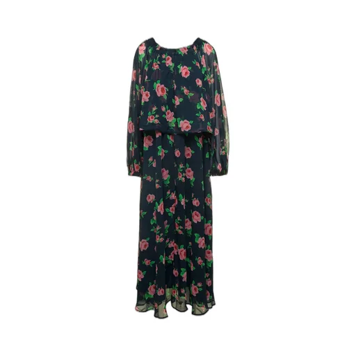 Rotate Flower Printed Chiffon Maxi Dress
