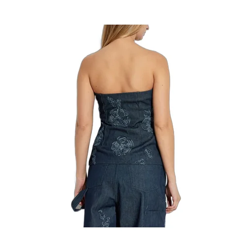 Rotate Floral Denim Strapless Top