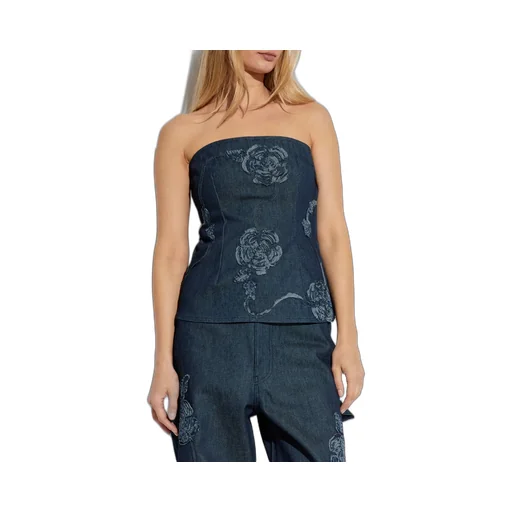 Rotate Floral Denim Strapless Top