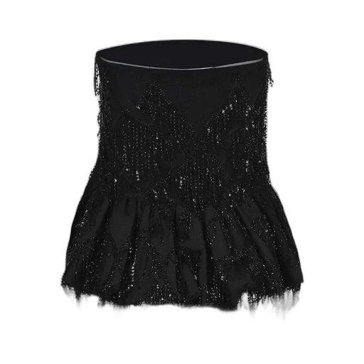 Rotate Sequined Fringe Strapless Top