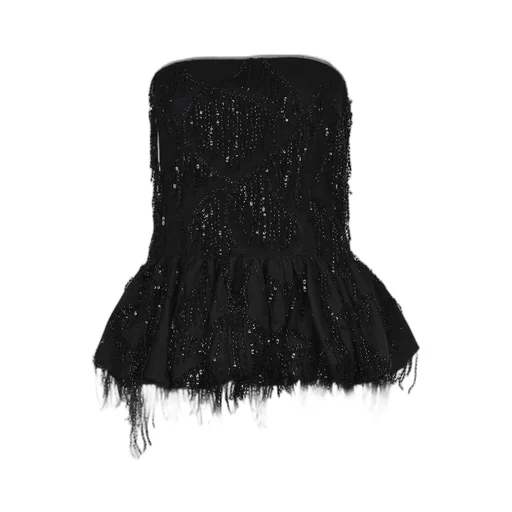 Rotate Sequined Fringe Strapless Top
