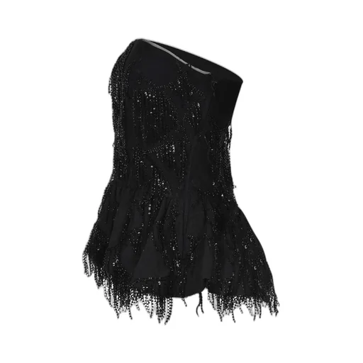 Rotate Sequined Fringe Strapless Top