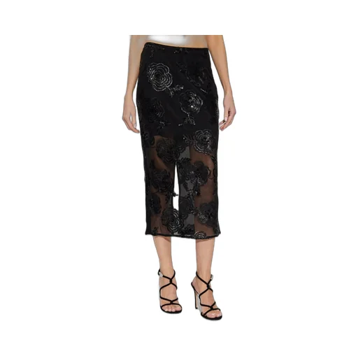 Rotate Floral Sequin-Embellished Midi Skirt