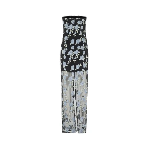 Rotate Flower Mesh Tube Strapless Dress