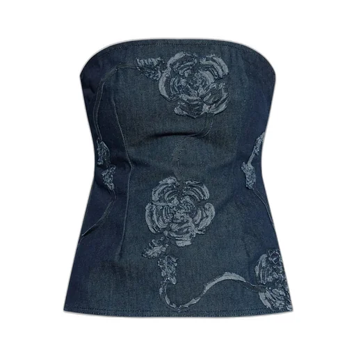 Rotate Floral Denim Strapless Top