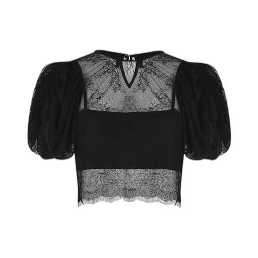 Rotate Cropped Puff-Sleeved Lace Blouse