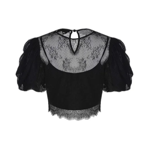 Rotate Cropped Puff-Sleeved Lace Blouse