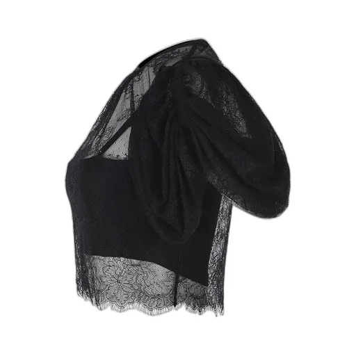 Rotate Cropped Puff-Sleeved Lace Blouse