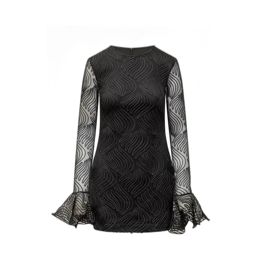 Rotate Long-Sleeved Shiny Flounce Mini Dress