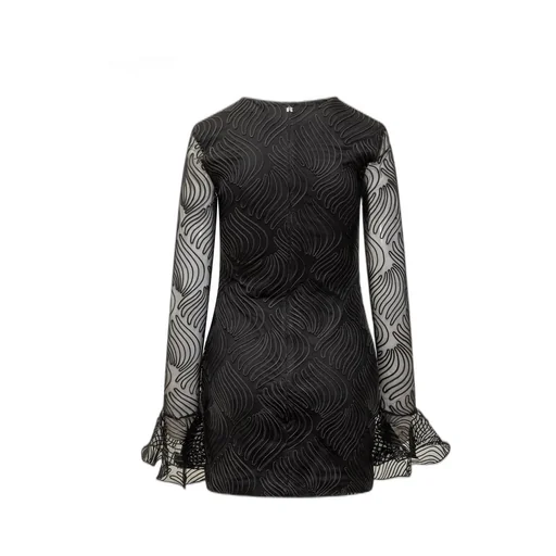 Rotate Long-Sleeved Shiny Flounce Mini Dress