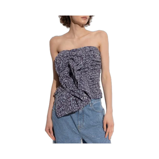 Rotate Asymmetric Hem Ruched Strapless Top