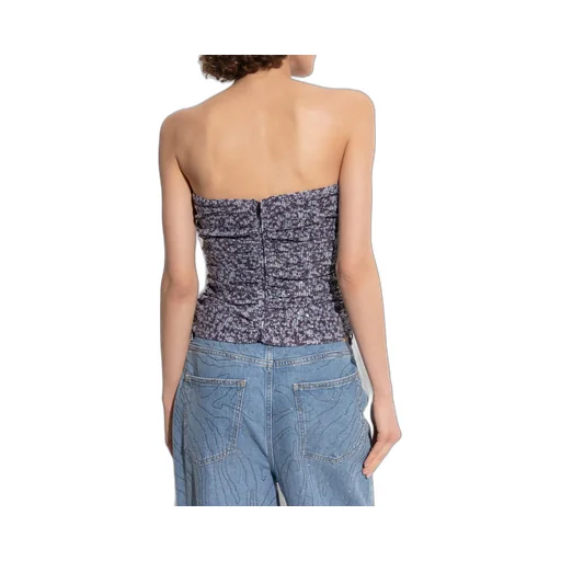 Rotate Asymmetric Hem Ruched Strapless Top
