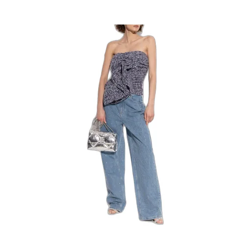 Rotate Asymmetric Hem Ruched Strapless Top