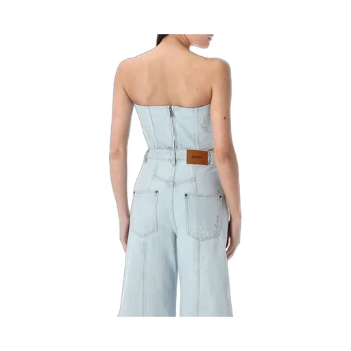 Rotate Denim Cropped Embellished Top