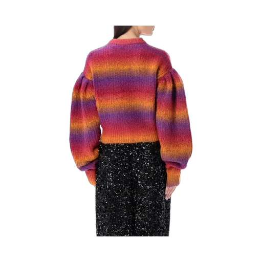 Rotate Logo Printed Striped Puff-Sleeved Sweater