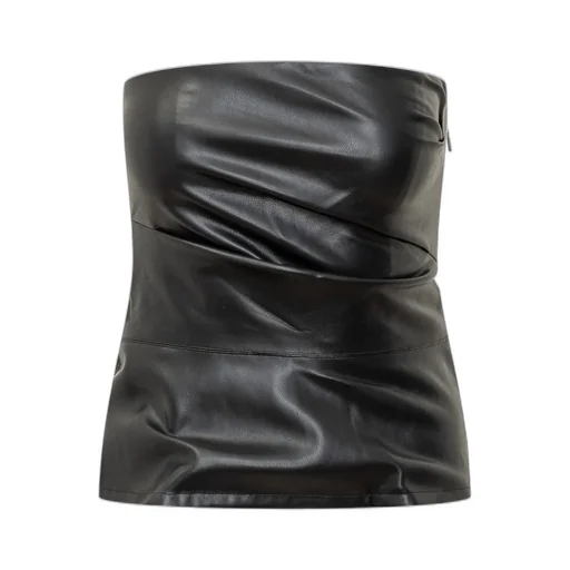 Rotate Draped Strapless Faux-Leather Top