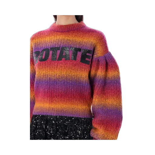 Rotate Logo Printed Striped Puff-Sleeved Sweater
