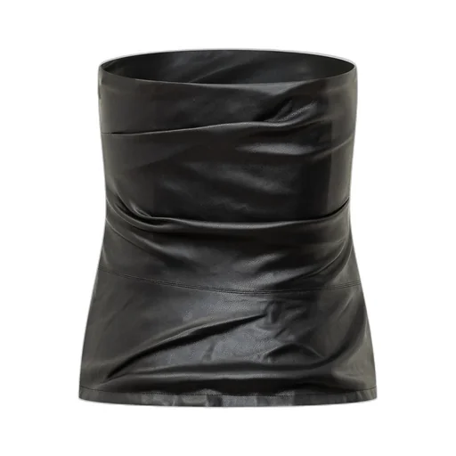 Rotate Draped Strapless Faux-Leather Top