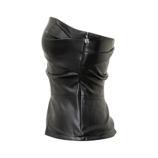 Rotate Draped Strapless Faux-Leather Top