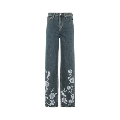 Rotate Rose Printed Straight-Leg Jeans