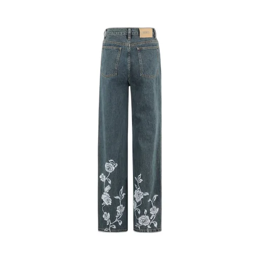 Rotate Rose Printed Straight-Leg Jeans