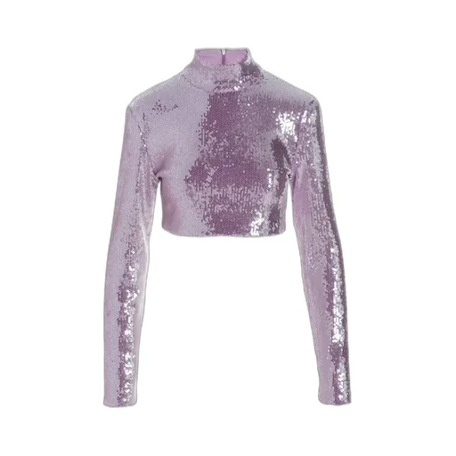 Rotate Sequinned High-Neck Cropped Top