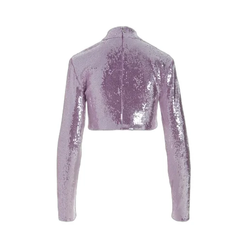 Rotate Sequinned High-Neck Cropped Top