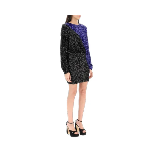 Rotate Two-Tone Sequined Long Sleeved Mini Dress