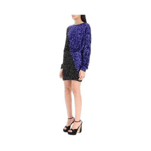 Rotate Two-Tone Sequined Long Sleeved Mini Dress