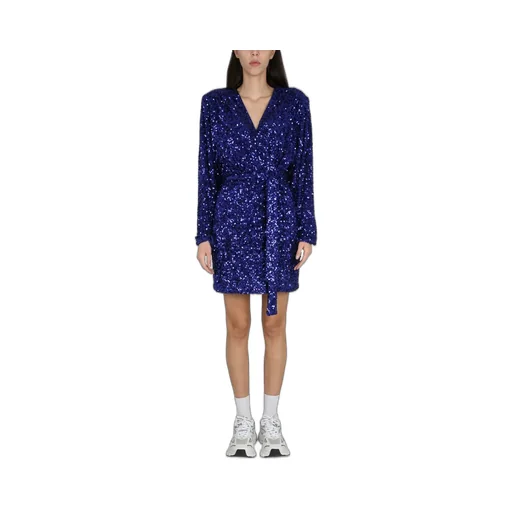Rotate Sequined Long Sleeved Wrapped Dress