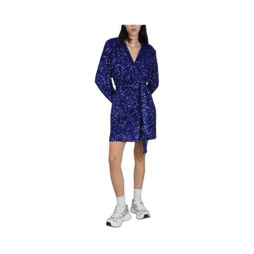 Rotate Sequined Long Sleeved Wrapped Dress