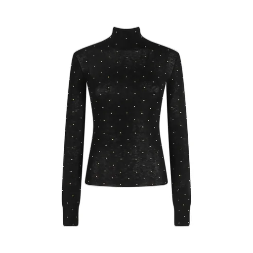 Rabanne Second-Skin Stud-Embellished Knitted Turtleneck Top