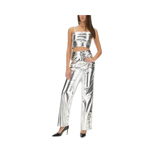 Rotate Metallic Effect Wide-Leg Trousers